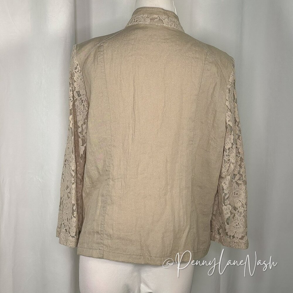 Chicos Lace Draped Open Front Jacket Size 2 Tan - Picture 8 of 12
